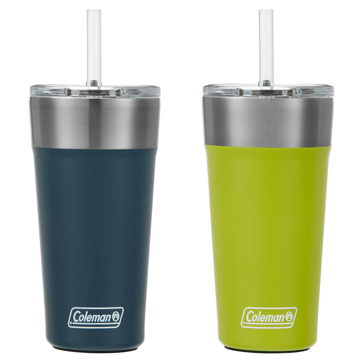 20 oz Green and Blue Stainless Steel Coleman Tumblers with Straw