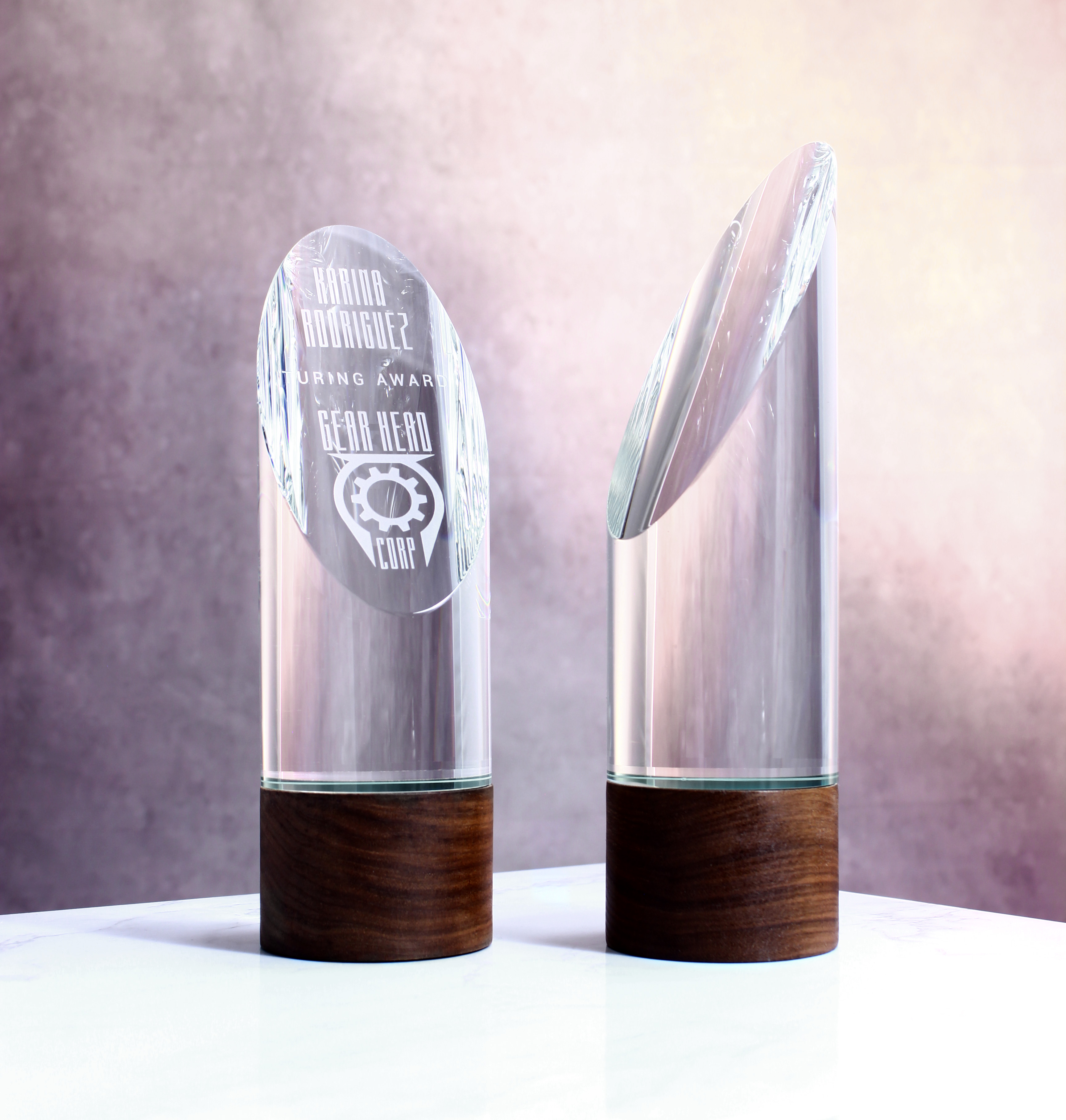 10" Crystal Cylinder On Walnut Base Trophy 1