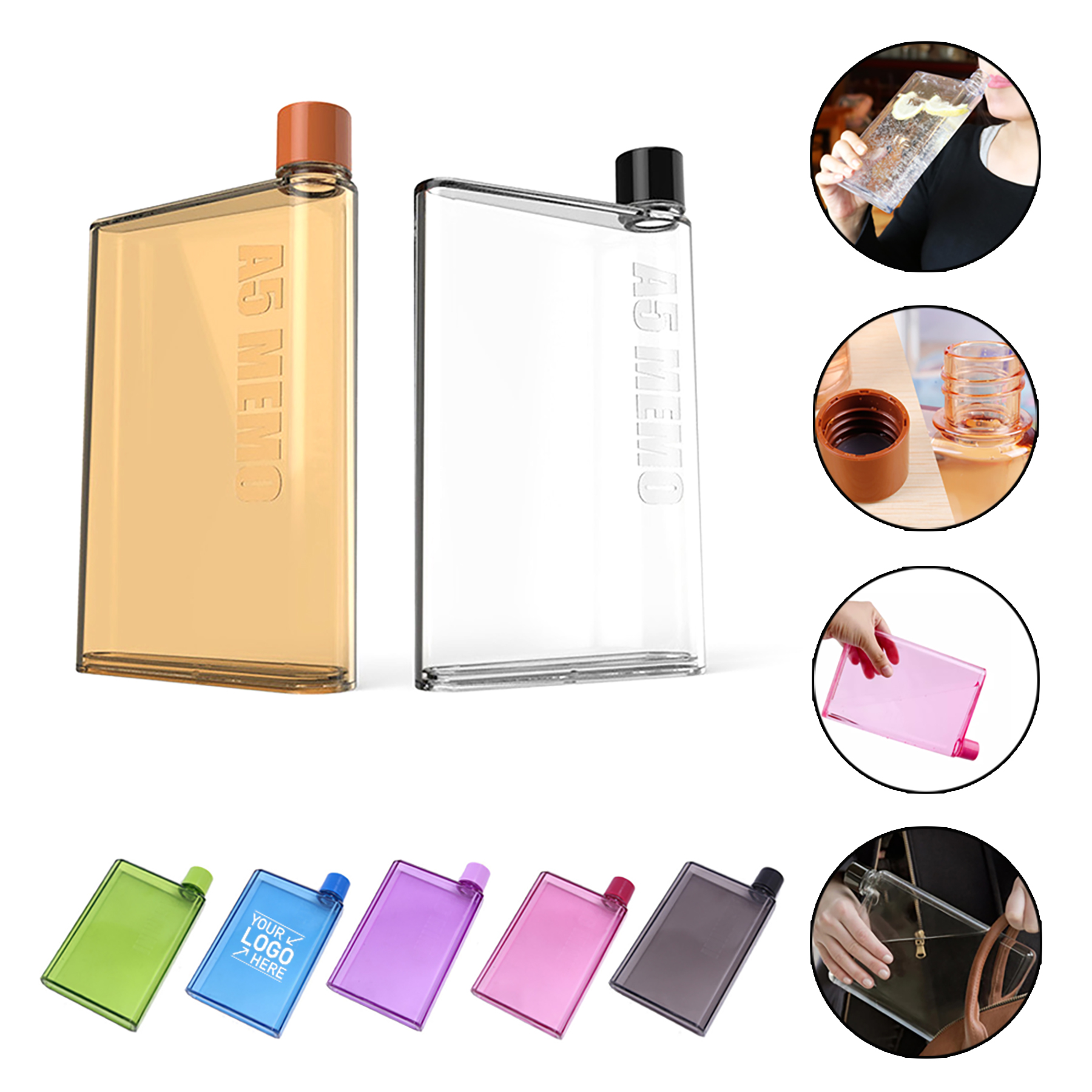14 Oz. A5 Notebook Flat Plastic Water Bottle 2