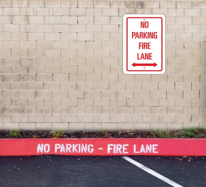 No Parking Fire Lane Signs- 1ft x 1ft (SQFT) w/Holes+Pantone 2