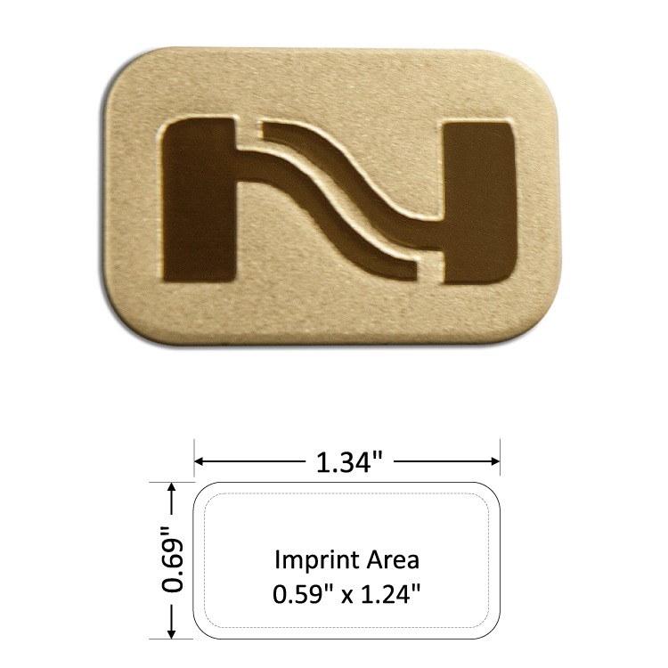 Rectangle 1.34" Polished Brass Etched Lapel Pin - USA Made 2