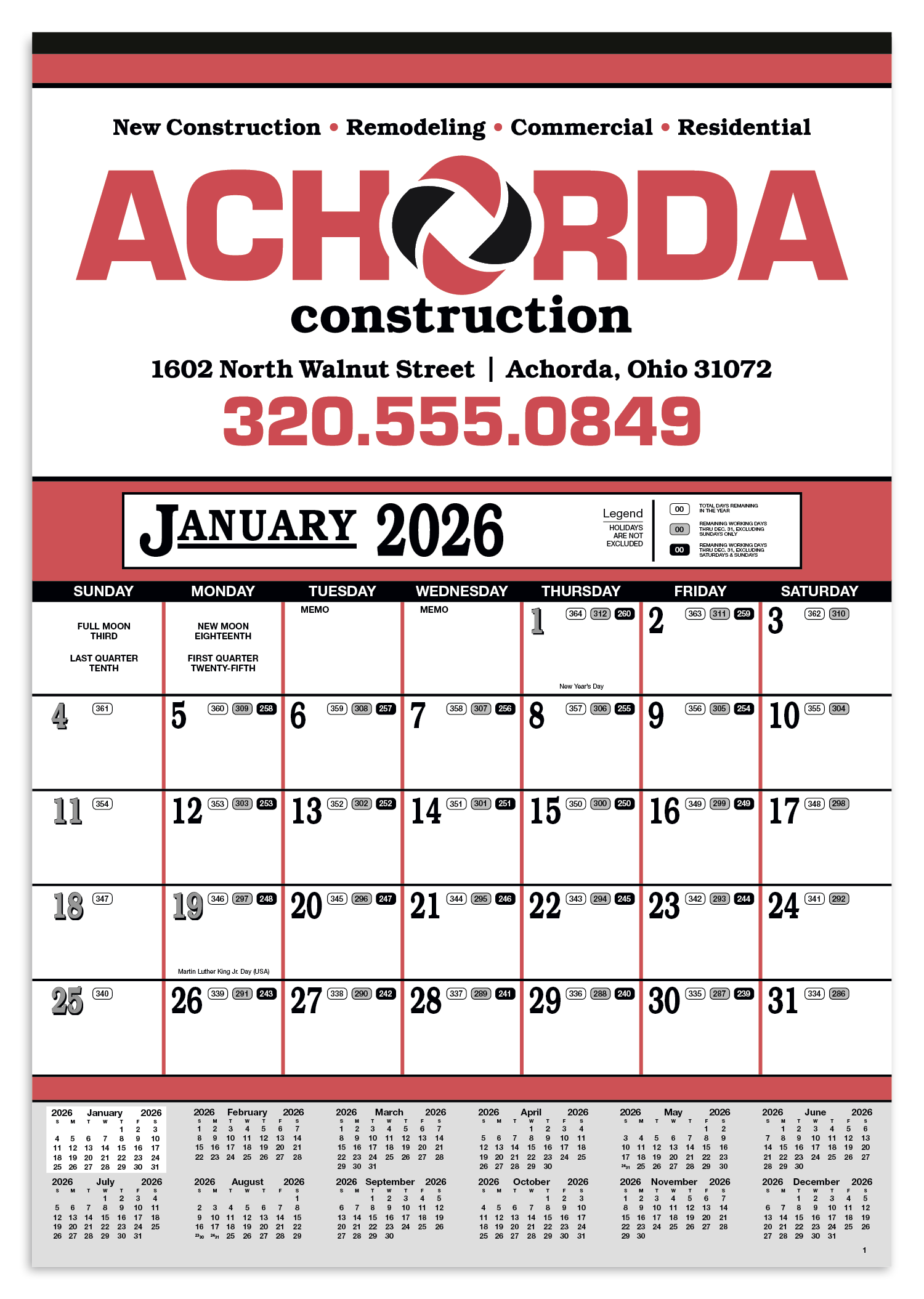 Skinner & Kennedy® Contractor's 12-Sheet Calendar 12