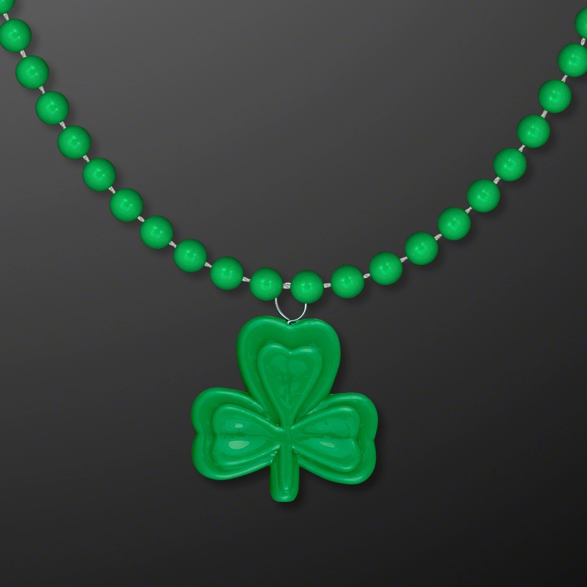 Small Shamrock Medallion Green Bead Necklace (NON-Light Up) 2