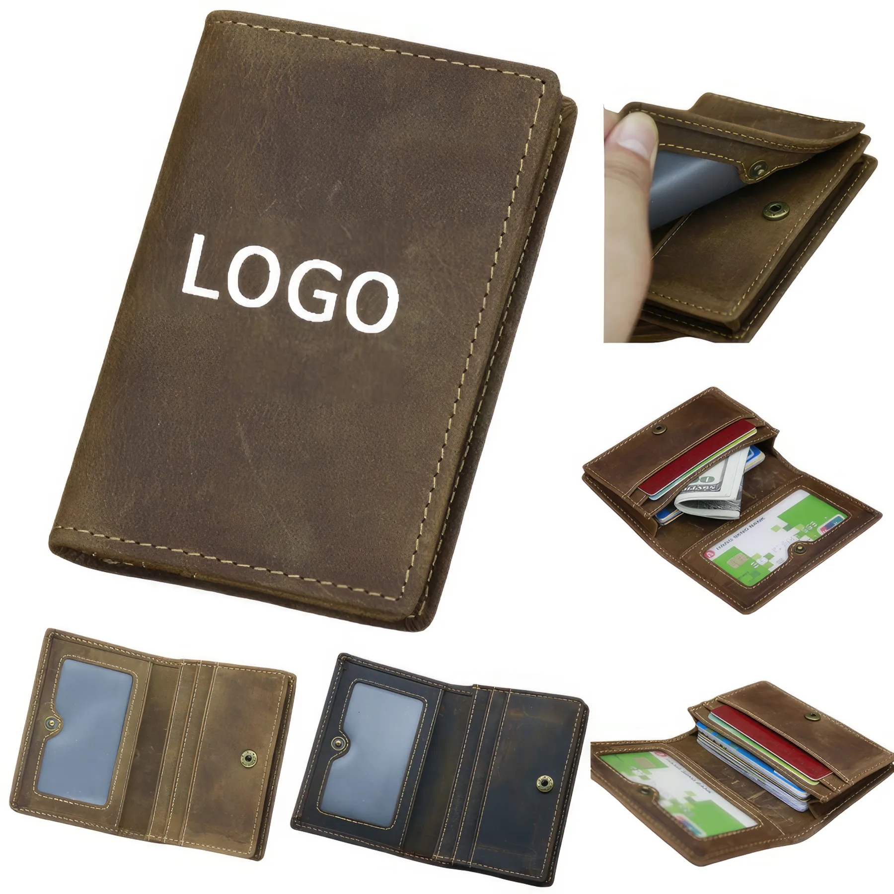 Genuine Leather Cowhide Large Capacity Button Wallet 2