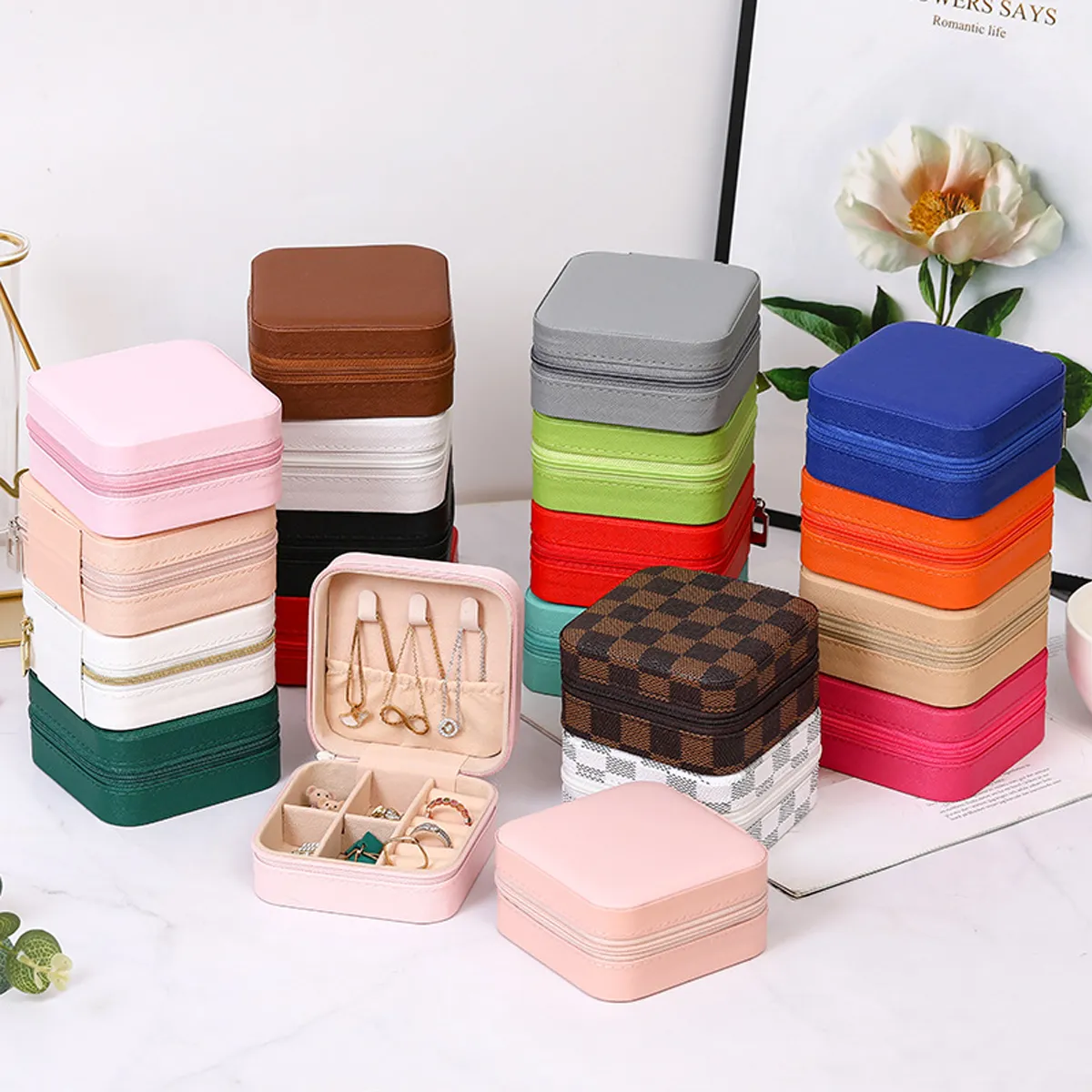 Portable Travel PU Jewelry Box Case Storage Organizer Holder 11