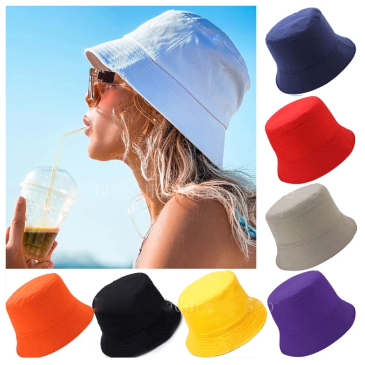 Cotton Bucket Hat Sun Plain Colors 2