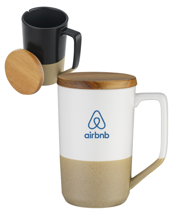 15 oz Two-Tone Ceramic Mug w/ Wood lid 2