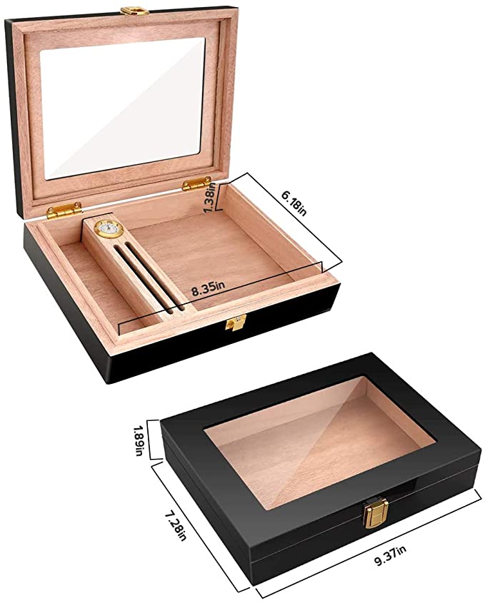 Humidor Clasp Lock Cigar Storage Box w/ Hygrometer and Humidifier 5