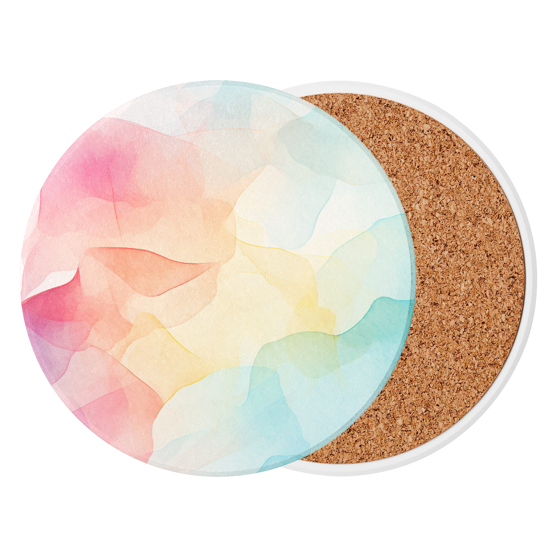 3.5'' Circular Ceramics Coaster With Cork Base 15