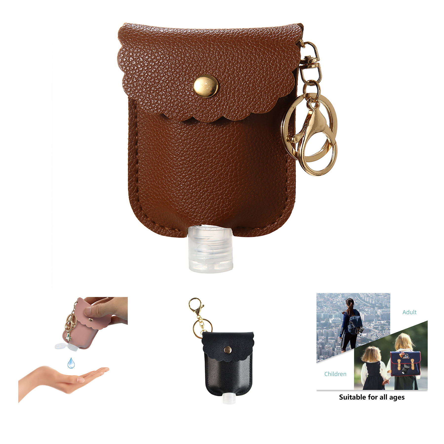 1oz Leather Travel Hand Sanitizer Holder Keychain 1