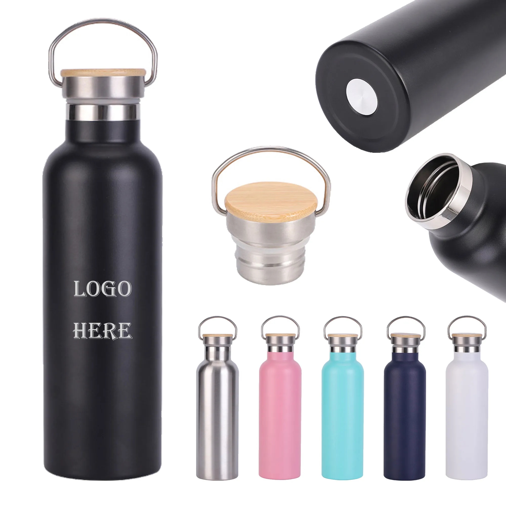 20 oz Insulated Water Bottles with Bamboo Lid 2