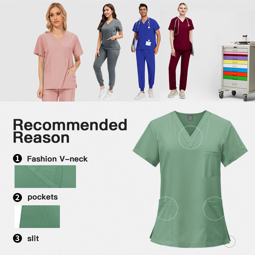 Medical Uniform Scrubs for Women Set V-Neck Pocket Top and Pants 18