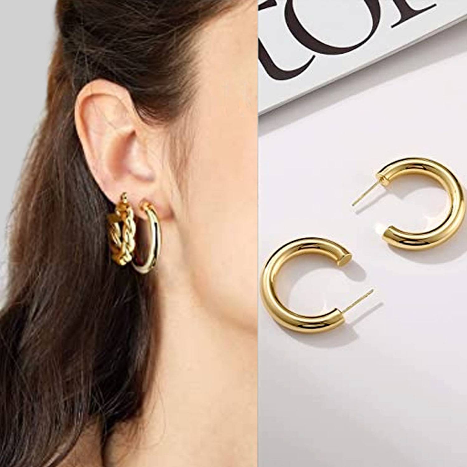 6 pairs of 14K gold-plated earrings set 6