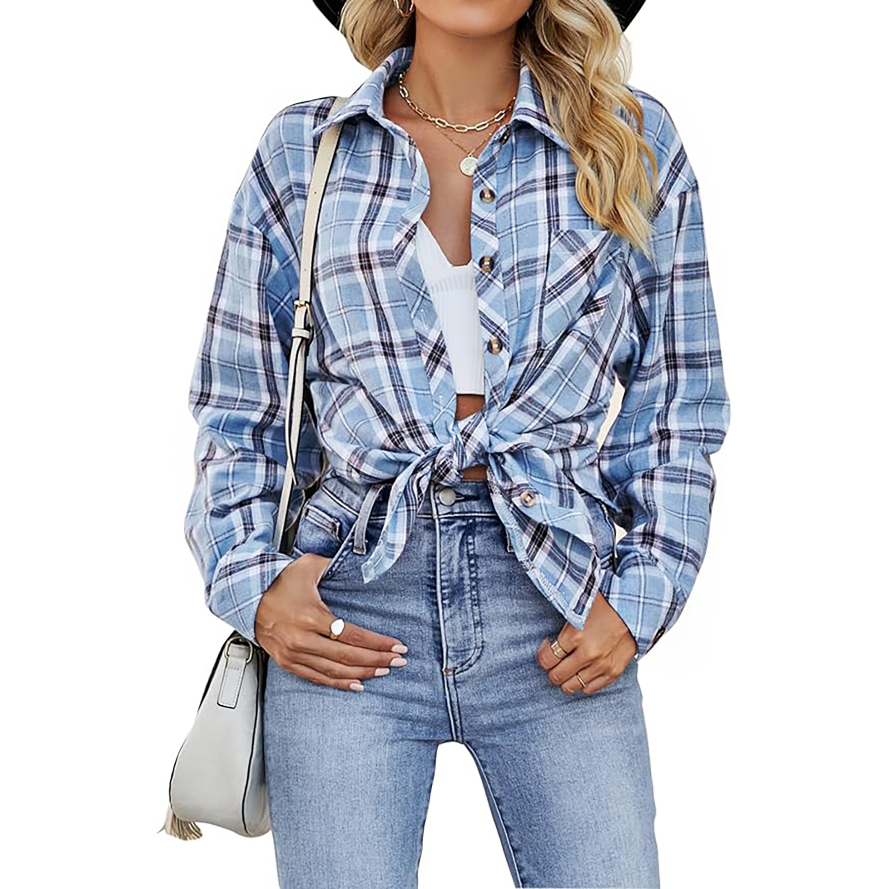 Women's Long Sleeved Plaid Shirt 23