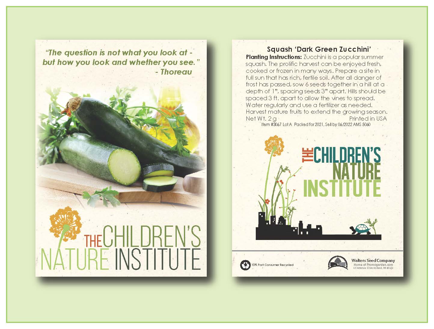 Squash 'Zucchini' Seed Packet - Size 3.25" x 4.5" 1