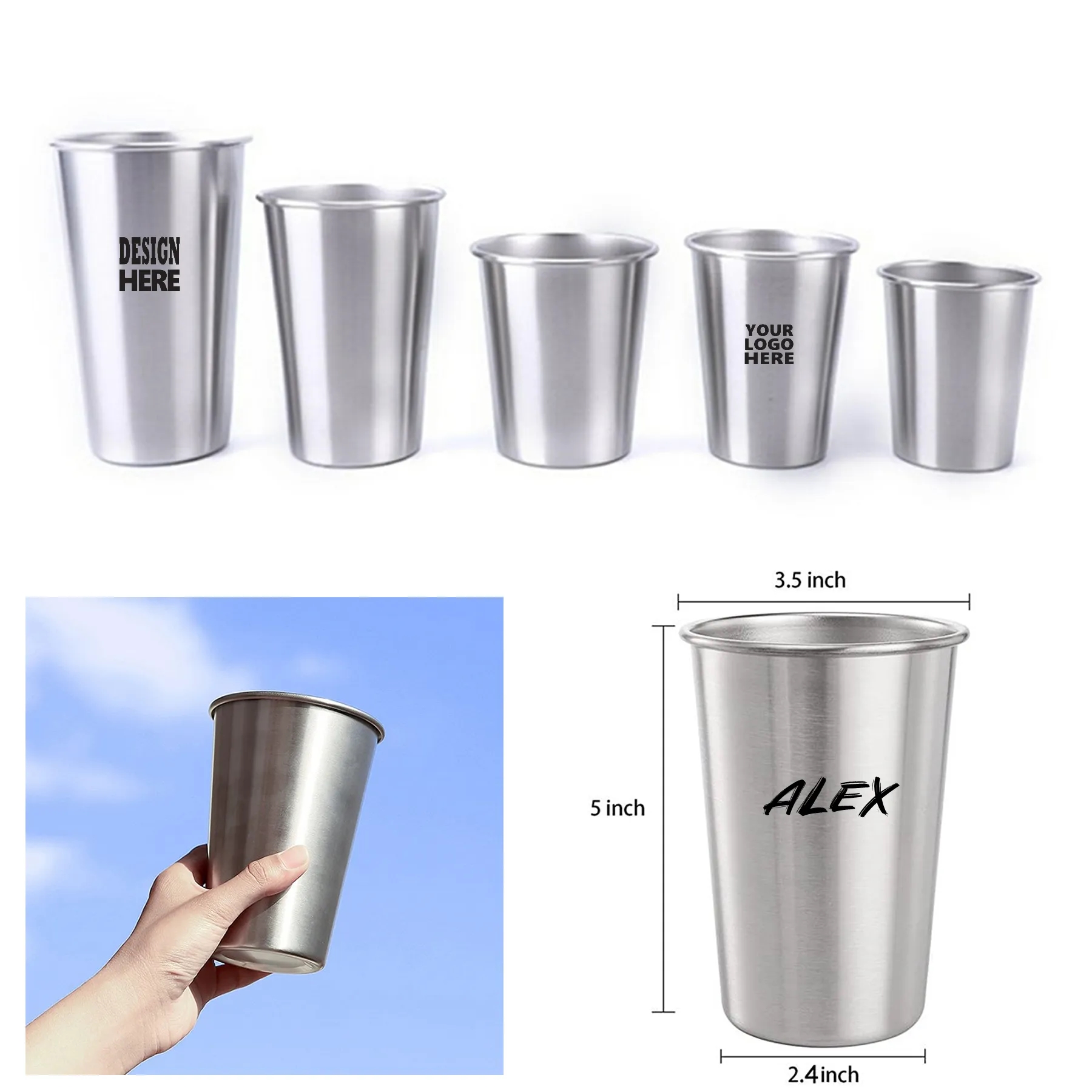 16 oz Single Wall Stainless Steel Cup MOQ100 5
