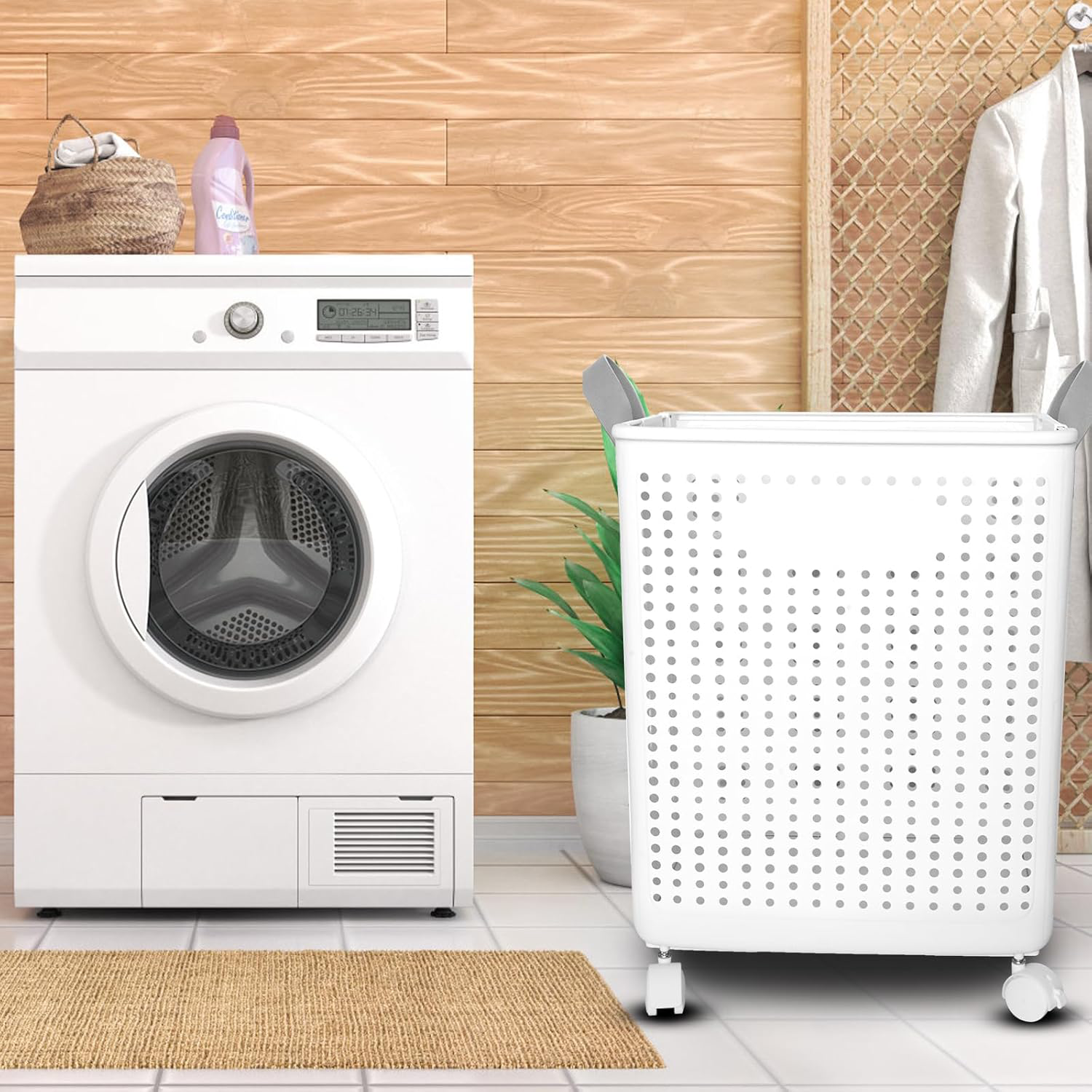 Portable Collapsible Laundry Basket w/ Wheels and Handle 5