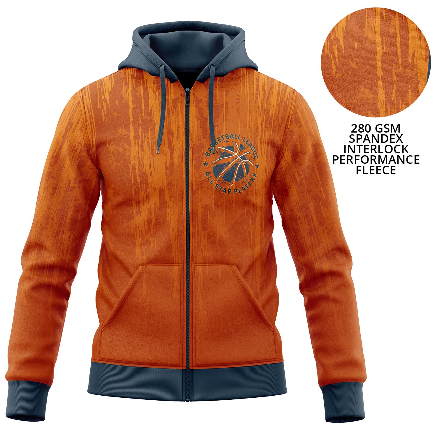 Youth 280 GSM Spandex Interlock Fleece Sublimation Hoodie with pocket & Zipper 3