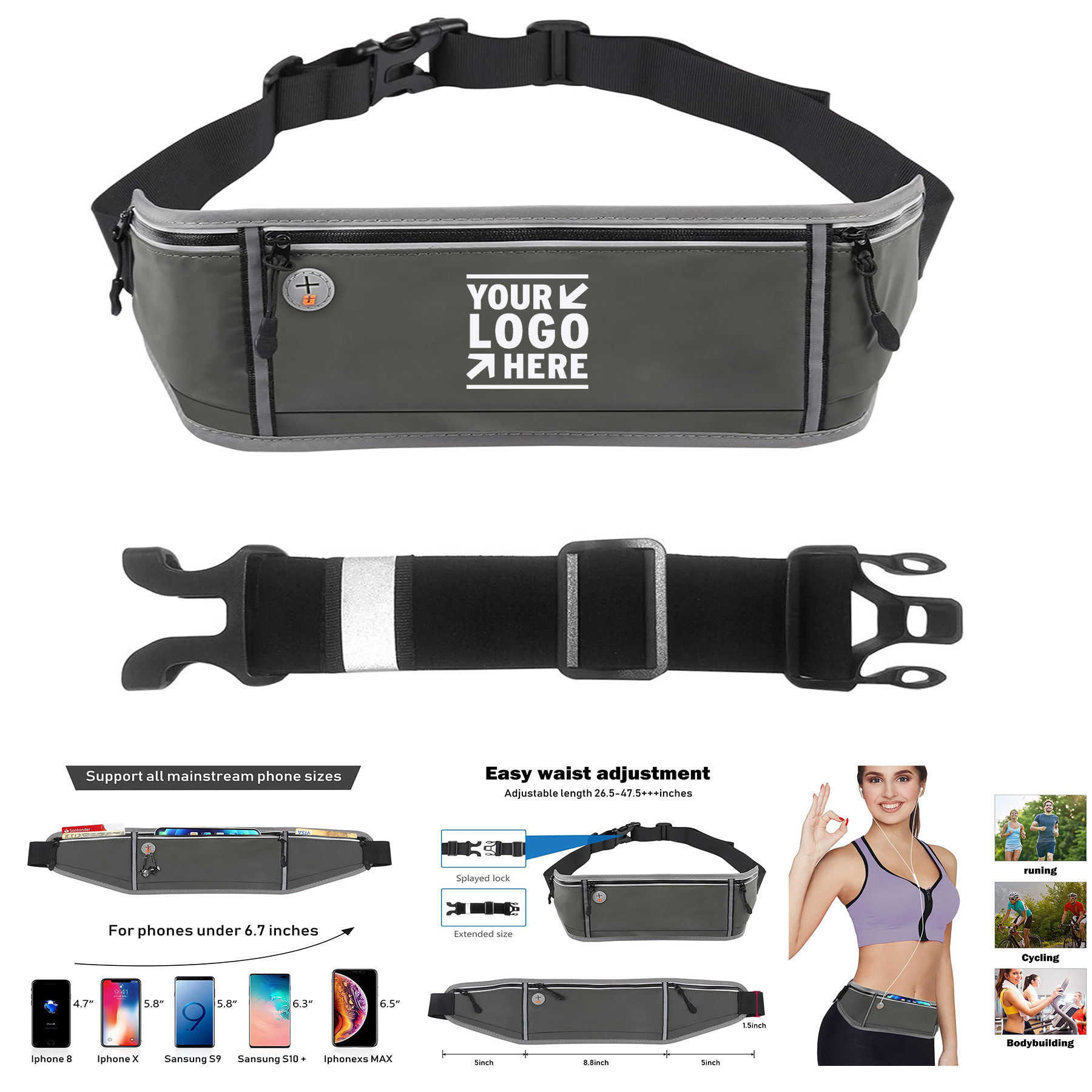 Suitable For Runner Cycling Hiking Running Fanny Pack Waist Bag Phone Water Bottle Holder Belt 2
