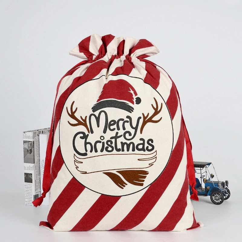 Large Christmas Canvas Gift Bag with Drawstring 13