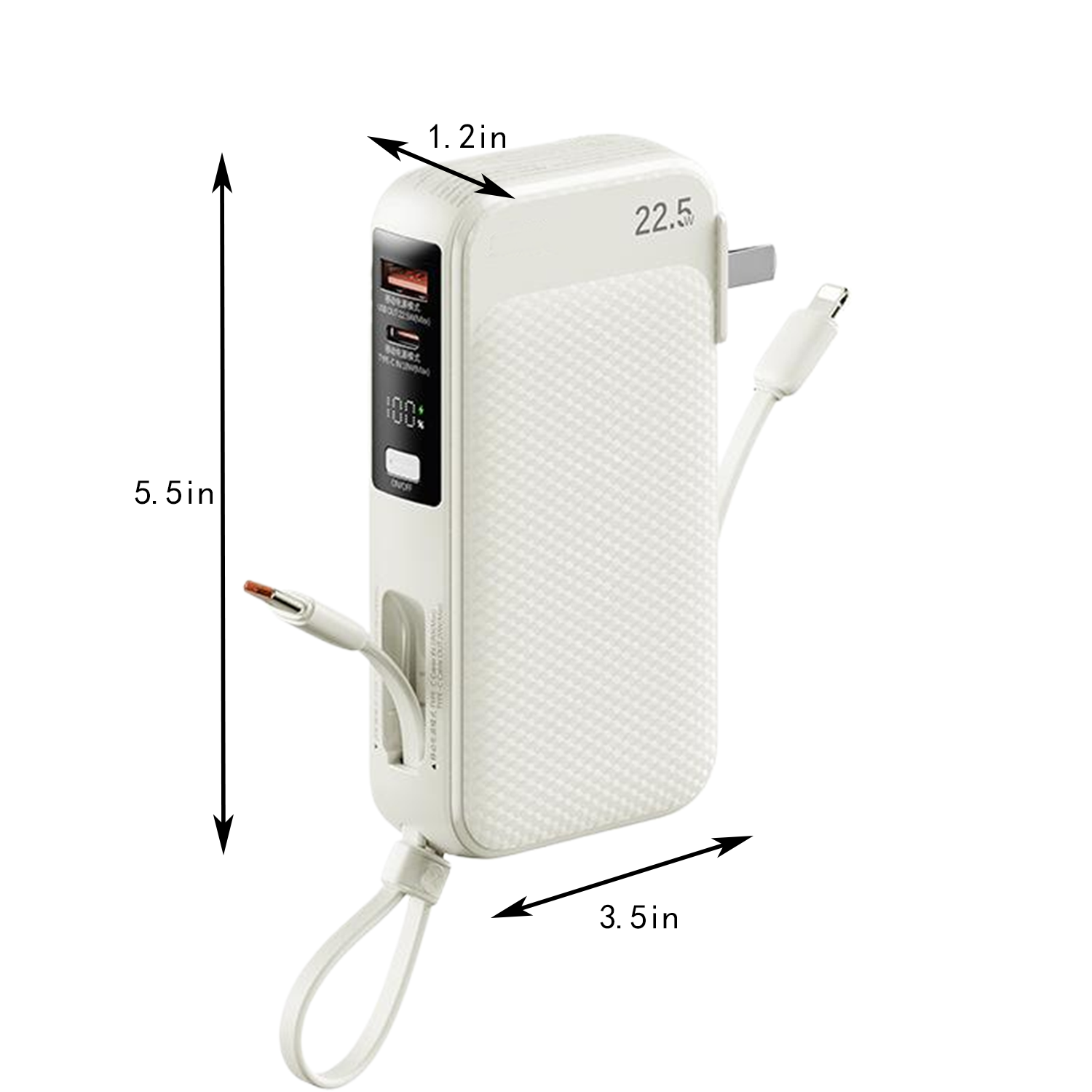 10000mAh Dual Fast Charge Travel Power Bank w/ Cables 7