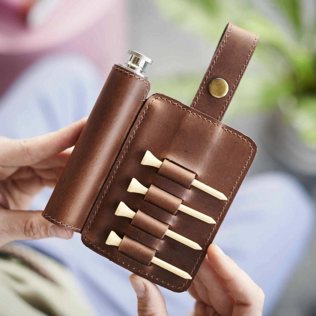 LEATHER GOLF TEE HOLDER & HIP FLASK 4