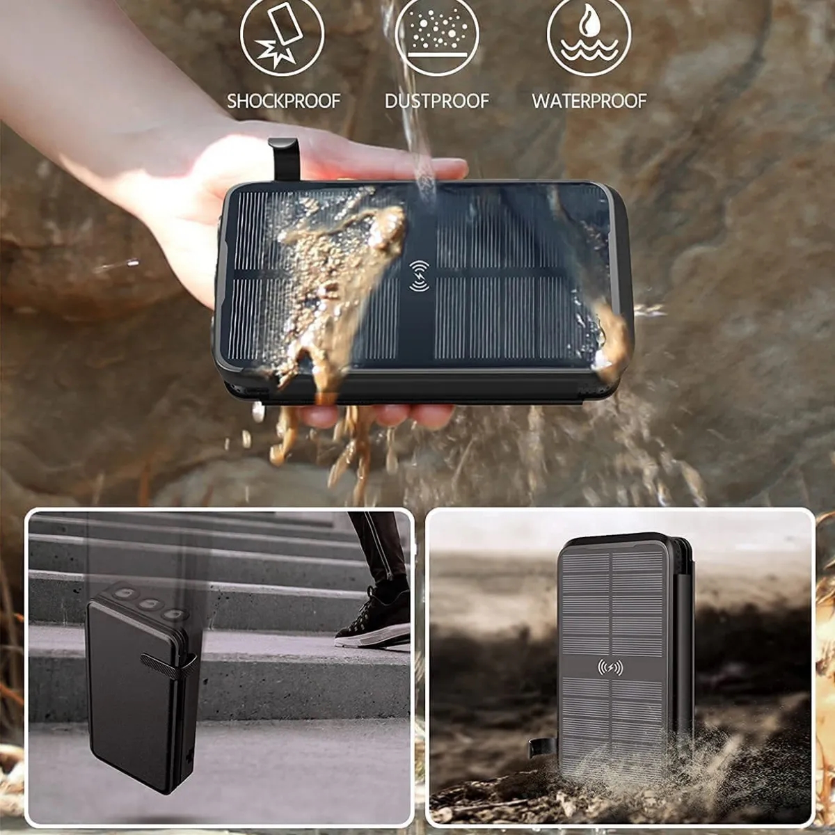 Wireless Solar Power Bank w/ Flashlight Multi Port Charging 5
