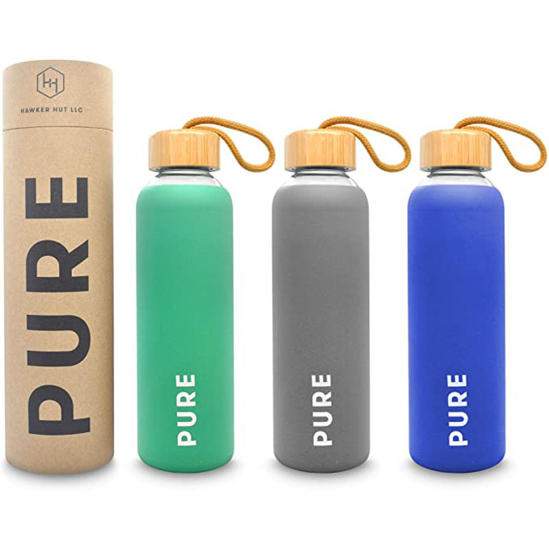 Glass Water Bottle With Color Silicone Sleeve 3