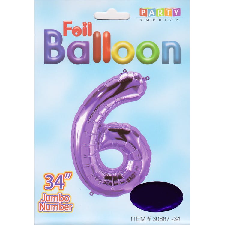 Mylar Number 6 Balloons - Purple 34" 2