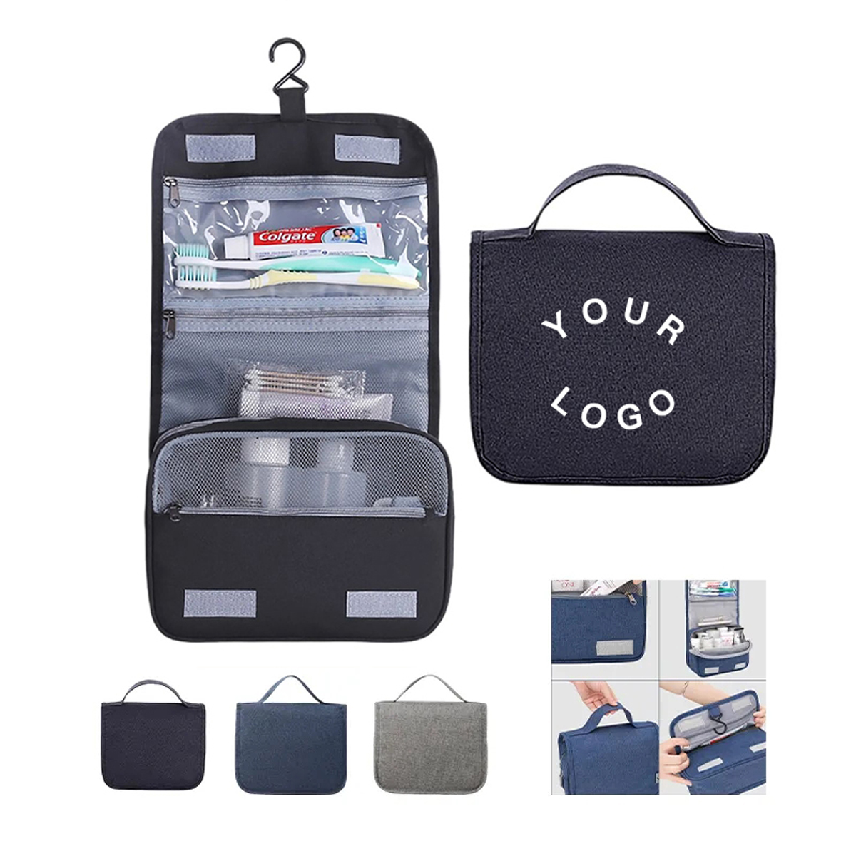 Terylene Toiletry Bag with Transparent Sides and 3 Compartments 2