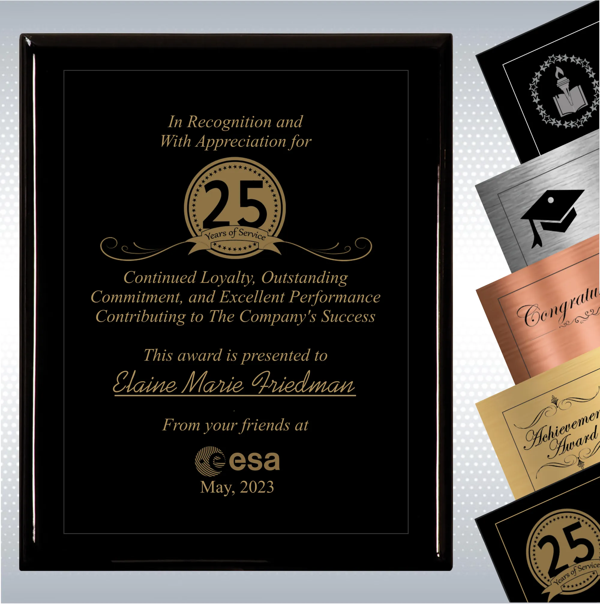 Black Piano Finish Wood Plaque Personalized Years of Service 17
