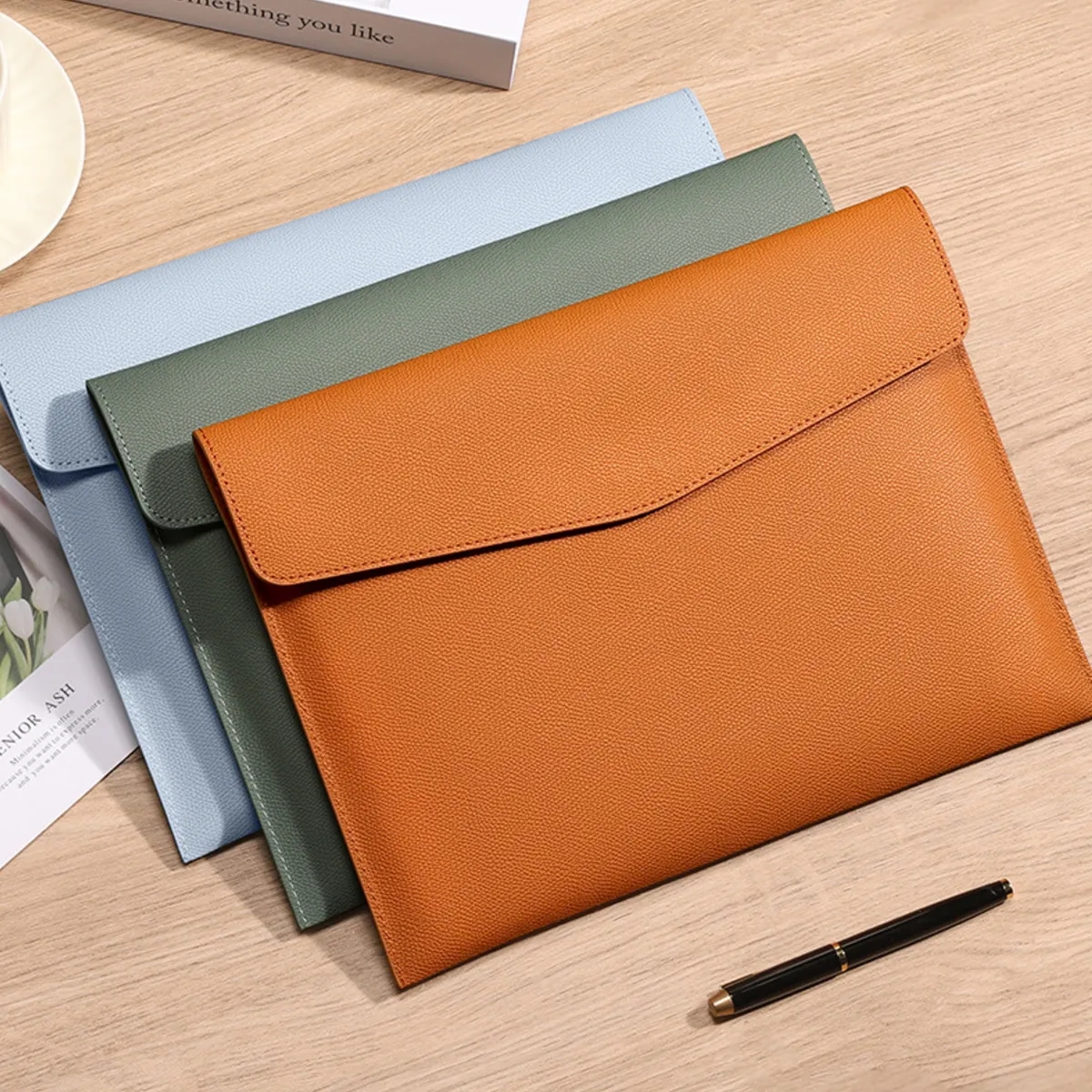 PU Leather A4 File Document Holder Waterproof Envelope Case 9