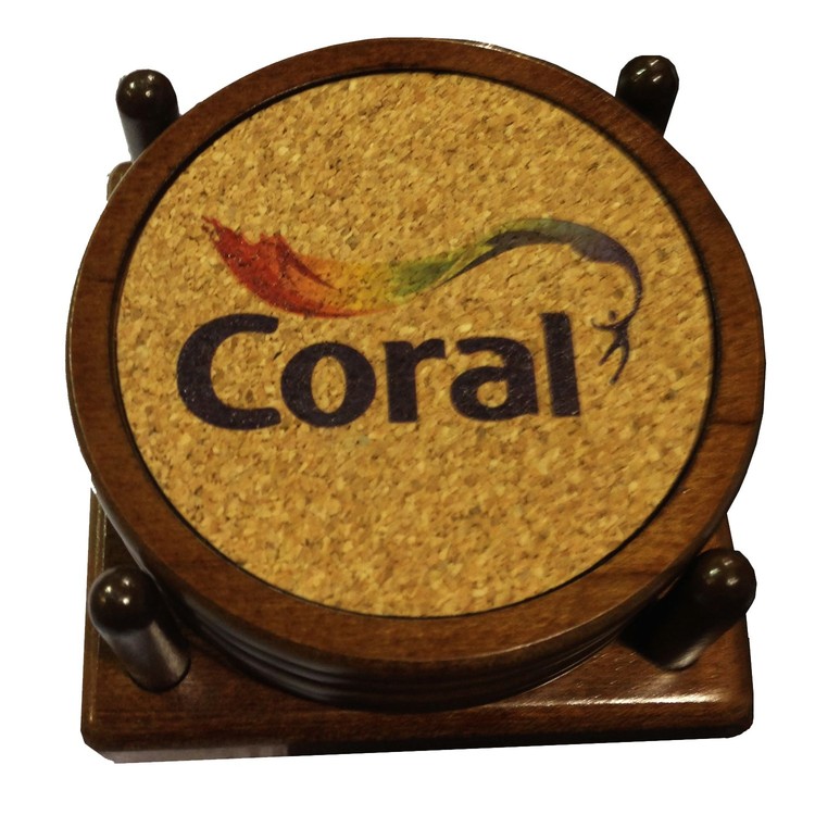Round Wood 4 Coaster Set 25