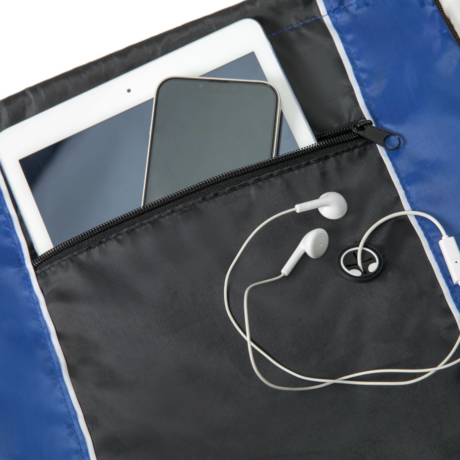 Tri-Color Drawstring Backpack with Earphone Slot & Front Zipper (14" x 18") 7