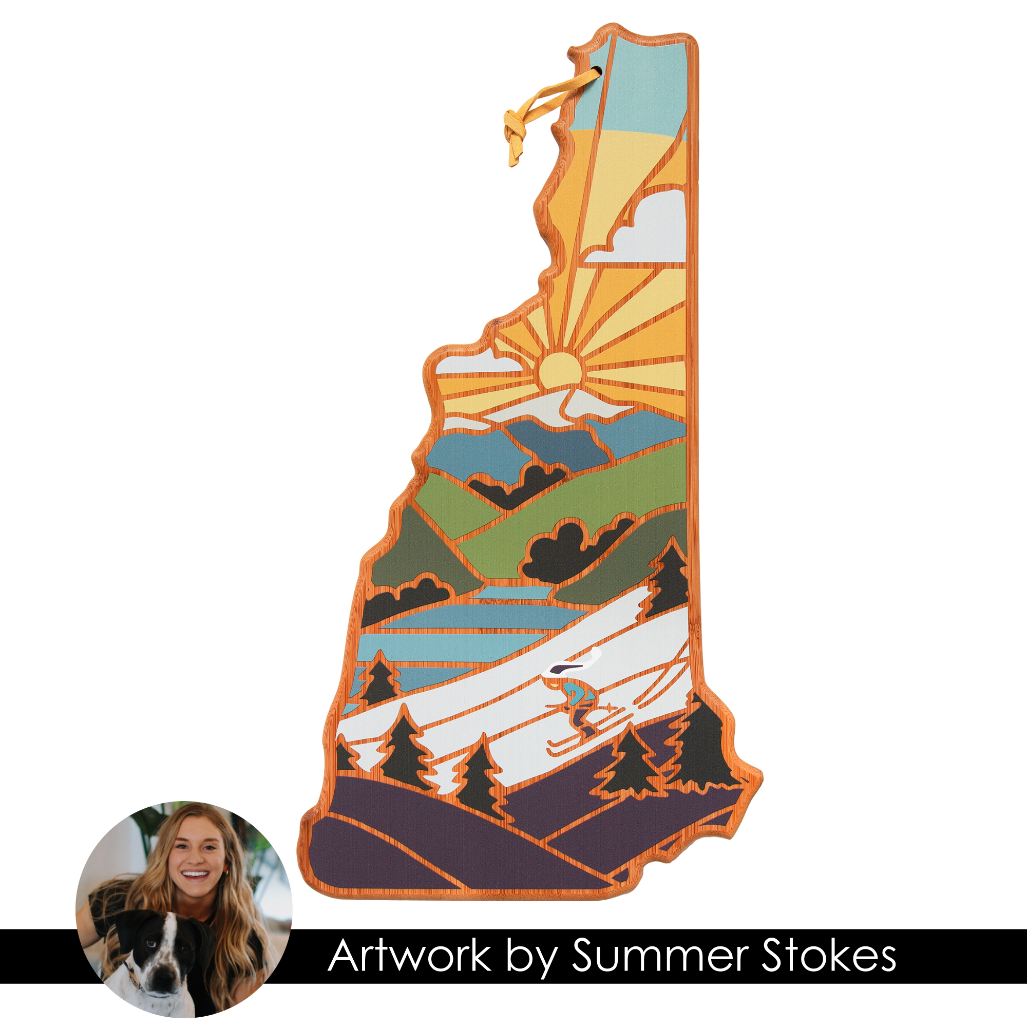 New Hampshire State Shaped Serving and Cutting Board with Artwork by Summer Stokes 3