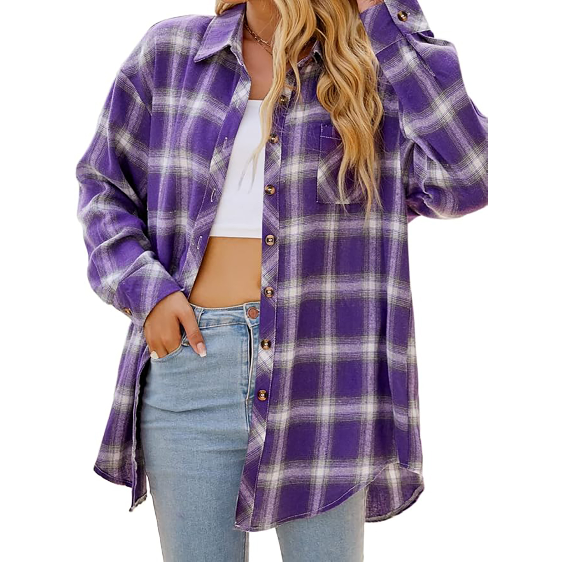 Women's Long Sleeved Plaid Shirt 7