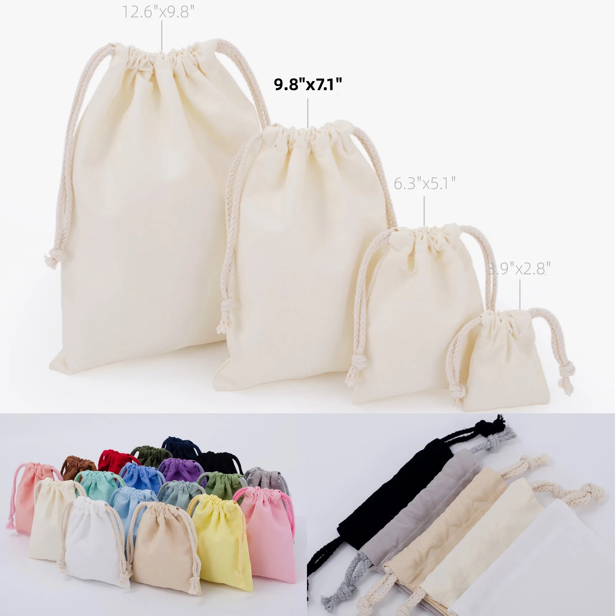 9.8"x7.1" Drawstring Cotton Muslin Gift Bag Full Color 6