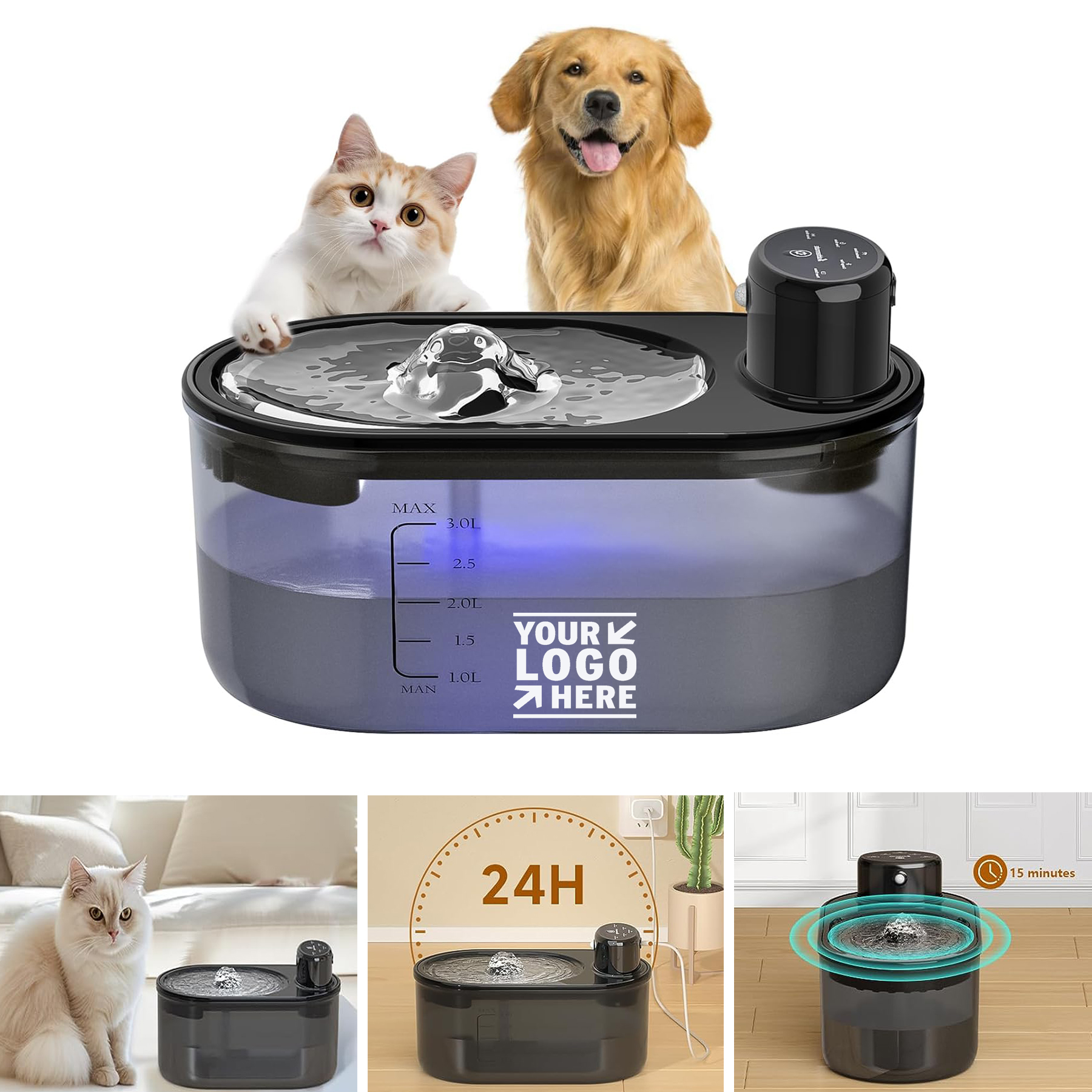 Large Capacity 3L/108oz Wireless Rechargeable Pet Dog Cat Silent Water Fountain 2