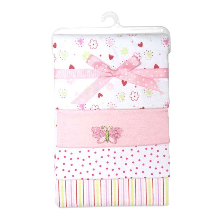 Cotton Flannel Receiving Blankets - Pink Designs 4 Pack 1