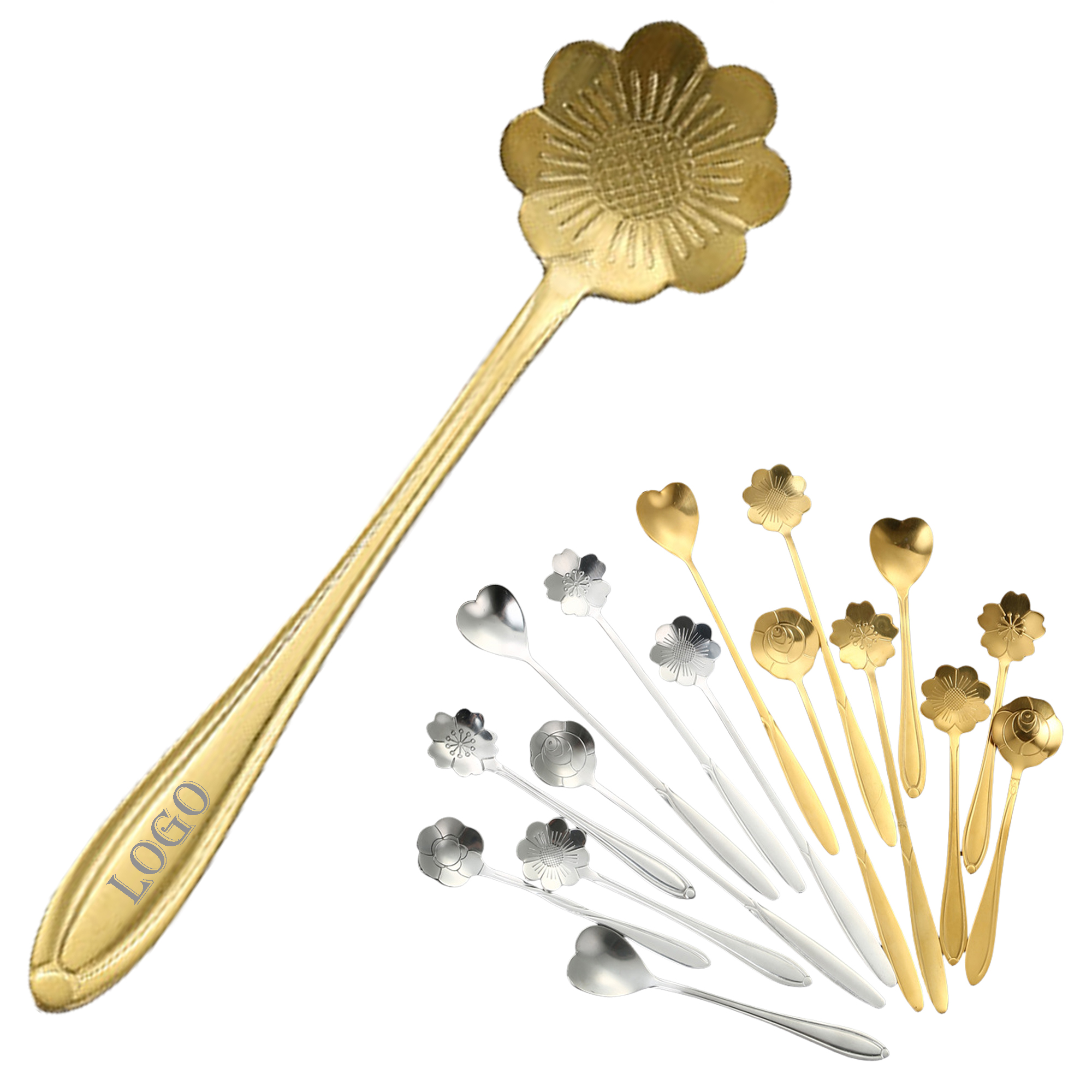 Golden stainless steel coffee spoon with a daisy pattern 1