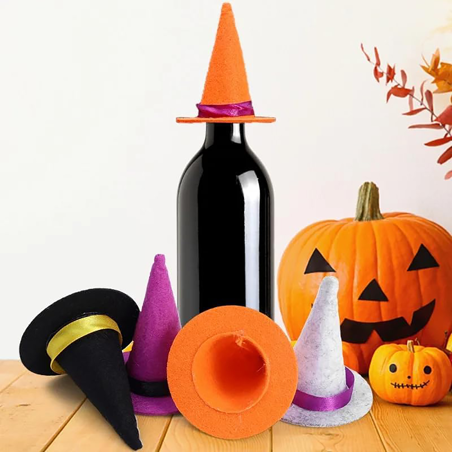 Mini Halloween Felt Wine Bottle Witch Hats 7