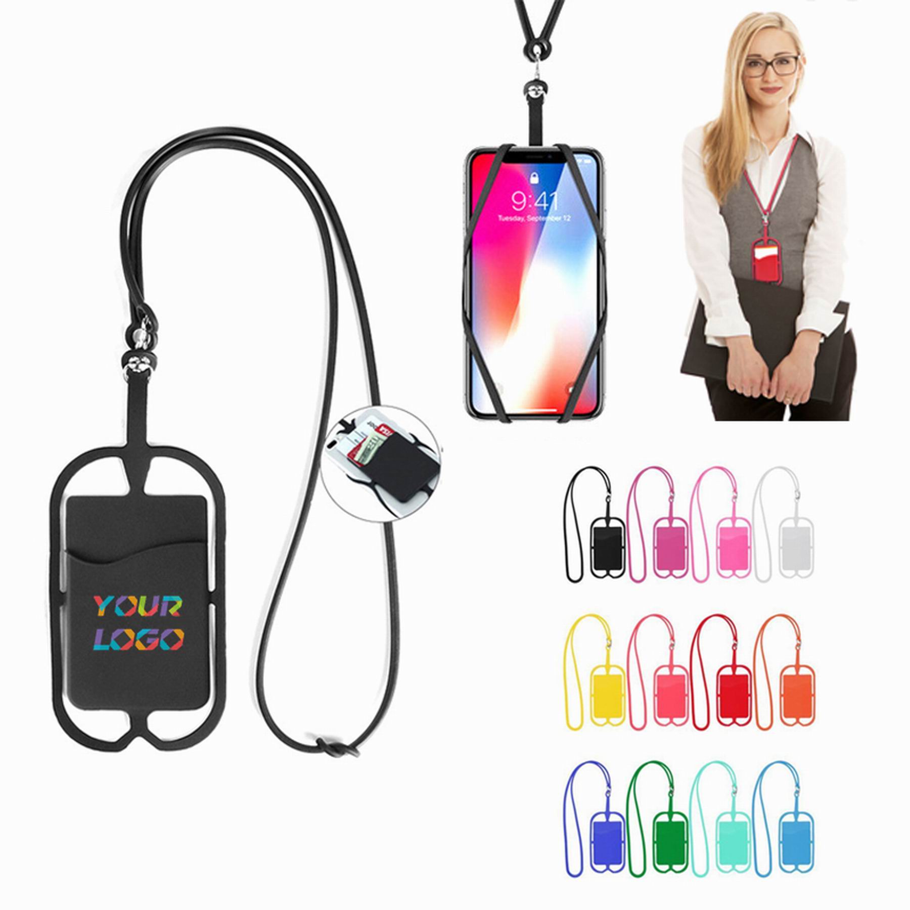 Silicone Lanyard Phone Holder W/Card Pocket 2