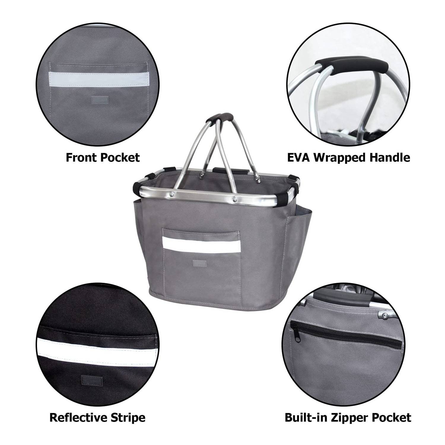 Foldable Detachable Oxford Bicycle Basket w/ Aluminum Handle 2