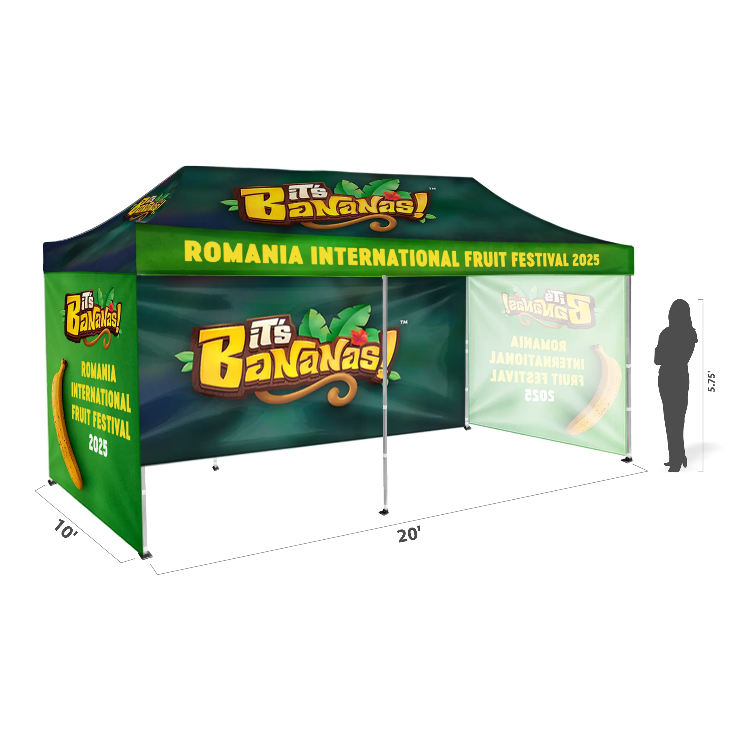 10'x20' Tent Canopy w frame, 1 long full + 2 side full walls 10