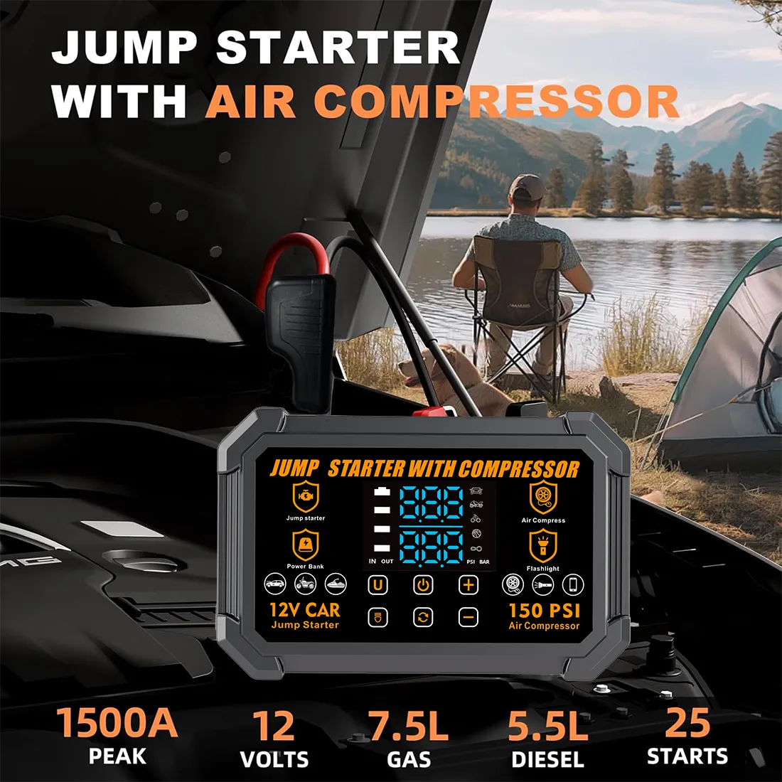 Portable 4-in-1 Jump Starter with Air Compressor 7