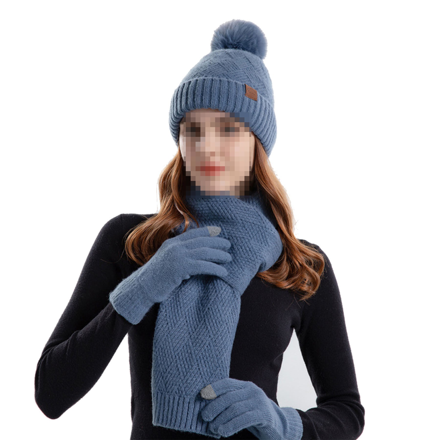 3 In 1 Winter Warm Knit Hat Scarf Gloves Set 2