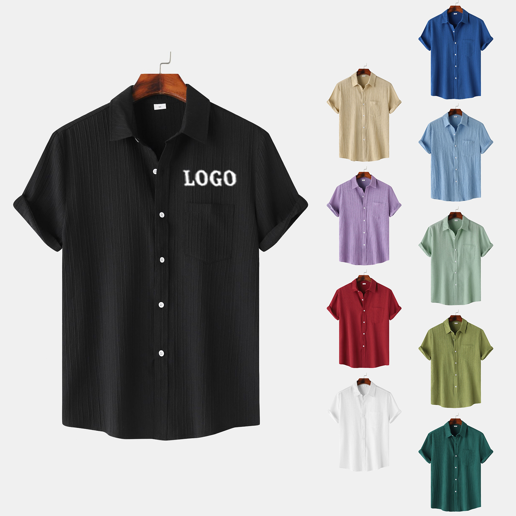 Men's Short Sleeved Solid Color Shirt Top 9