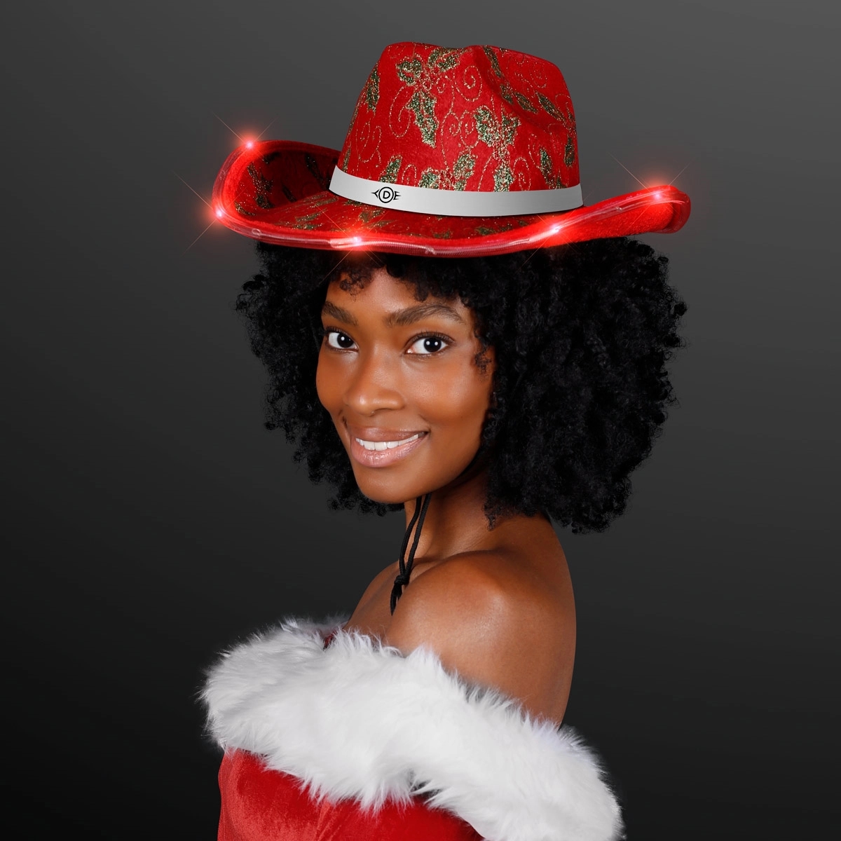 Christmas Cowboy Hats, Holly & Lights with White Band 3