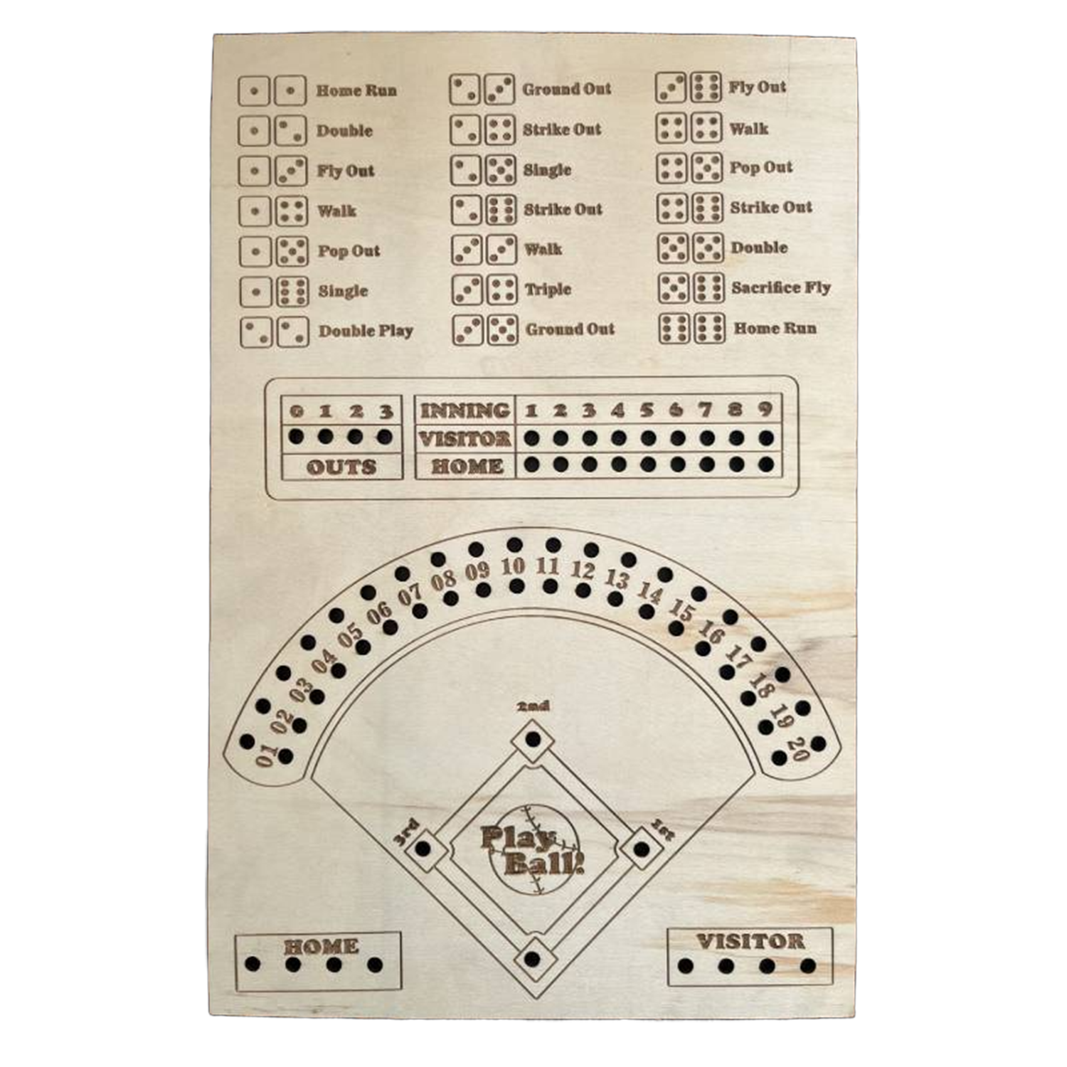 Fun Double Battle Wood Craft Baseball Dice Board Game 4