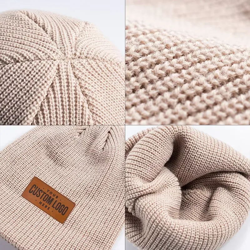 Cuffed Knit Beanie With Faux Leather Patch 5